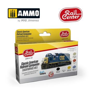 AMMO by Mig Jimenez - R-1007 Rail Center - Classic American Railroad Companies. Locomotives Vol.1 (6x 15ml, acrylic paints)