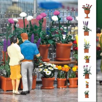 Busch - 1209 Flower Pots with Flowers - HO Scale